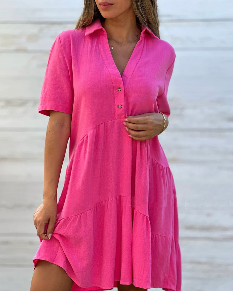 🔥 NU 50% KORTING 🌸 Effen, comfortabele jurk met revers en knopen