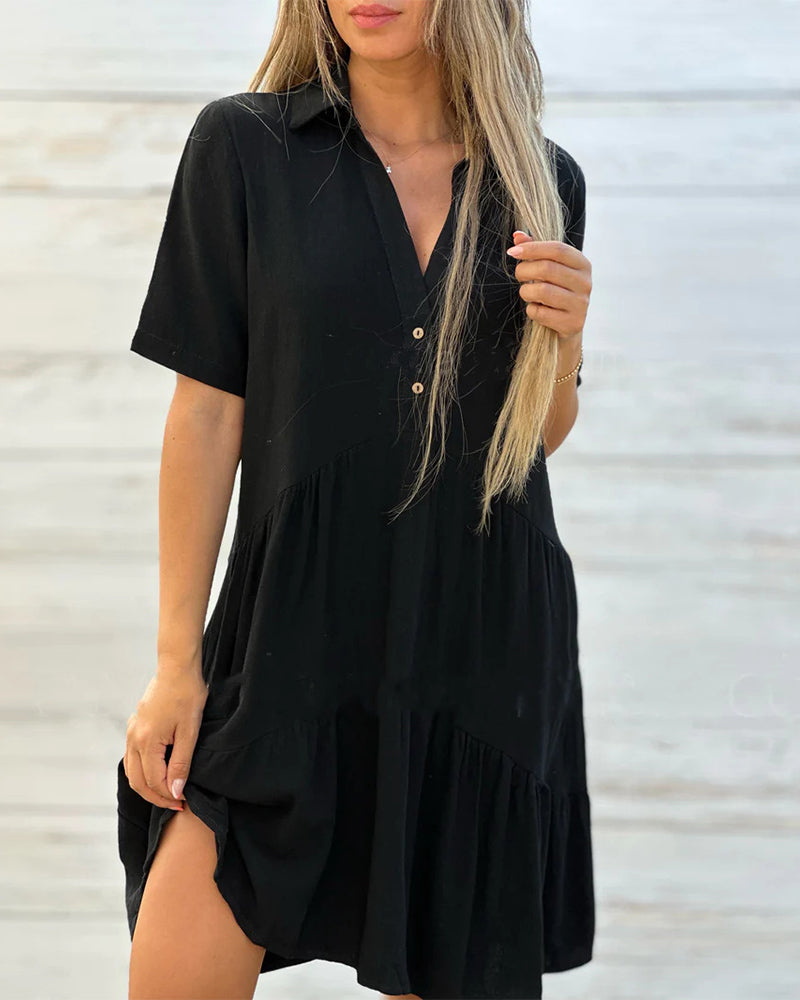 🔥 NU 50% KORTING 🌸 Effen, comfortabele jurk met revers en knopen