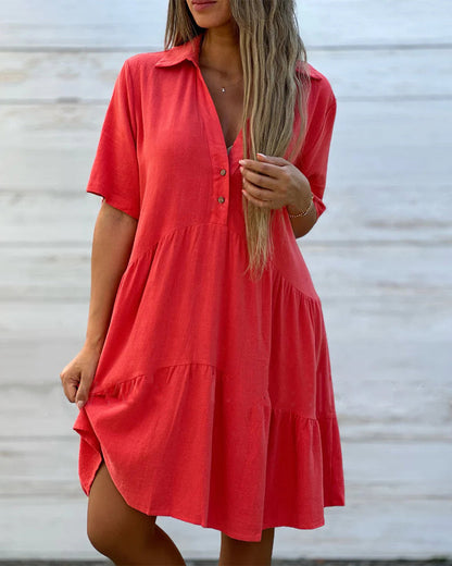🔥 NU 50% KORTING 🌸 Effen, comfortabele jurk met revers en knopen