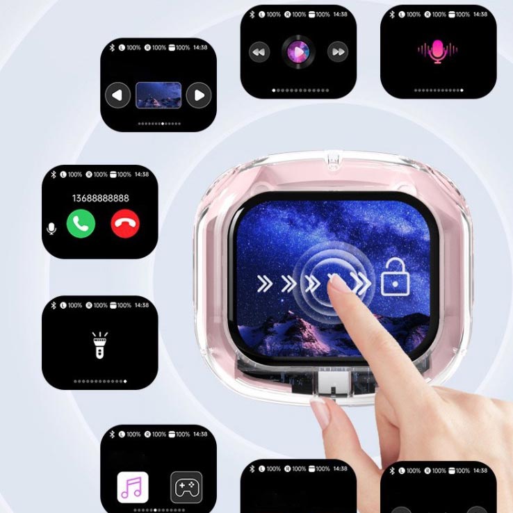 🎧Draadloze Bluetooth 5.4 oordopjes met volledig kleurentouchscreen en ruisonderdrukking✨