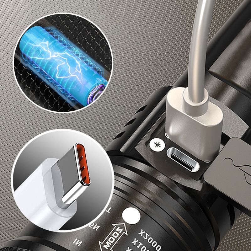 📢📢50% korting – Zoomable zaklamp met 7500 lumen 🔦🏔️ Waterdicht IPX7, oplaadbaar via USB-C & powerbankfunctie!