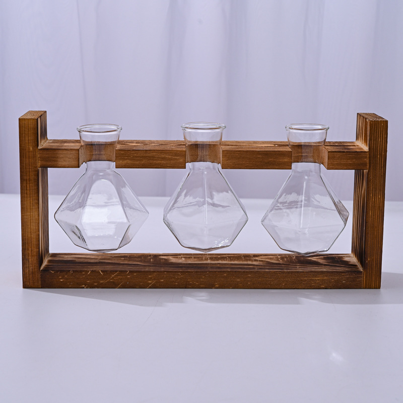 🌿 Rustieke Houten Standaard Hydrocultuur Vazen – Planten Kweken Zonder Aarde | Landelijke Decoratie voor Thuis, Kantoor & Keuken