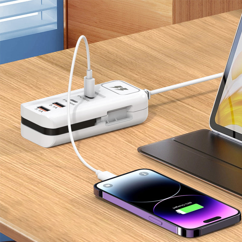 🎄⚡ ALTIJD 50% KORTING! Dit 66W Europese snellaadstopcontact met 2 PD + 2 USB en ingebouwde Type-C kabel laadt 4 apparaten tegelijk – nooit meer te weinig stopcontacten of losse kabels, veilig en compact!