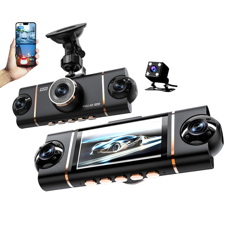 4-kanaals HD dashcam met opnames van voor, interieur en achter