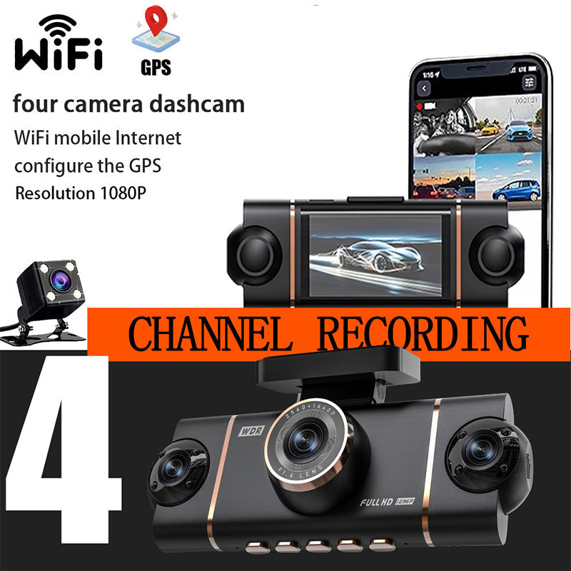 4-kanaals HD dashcam met opnames van voor, interieur en achter