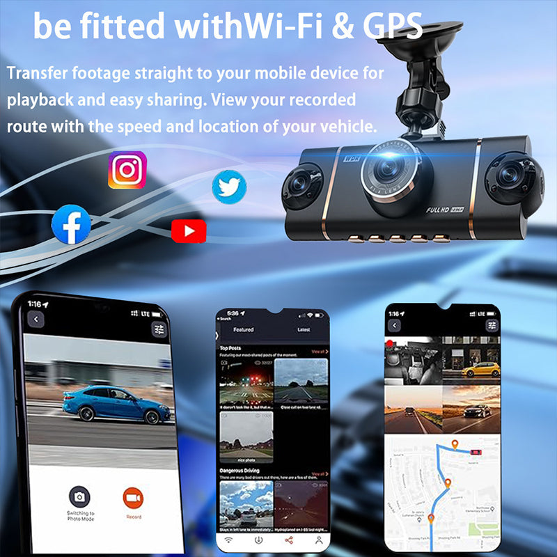 4-kanaals HD dashcam met opnames van voor, interieur en achter
