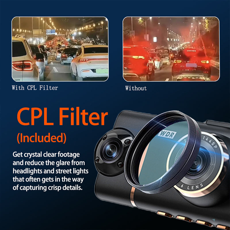 4-kanaals HD dashcam met opnames van voor, interieur en achter