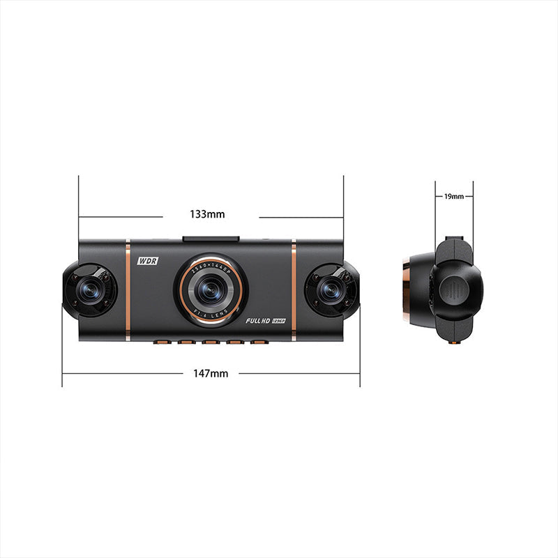 4-kanaals HD dashcam met opnames van voor, interieur en achter