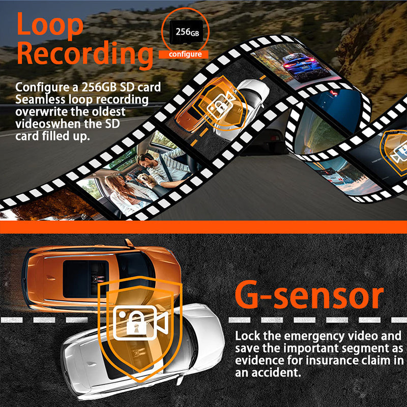 4-kanaals HD dashcam met opnames van voor, interieur en achter
