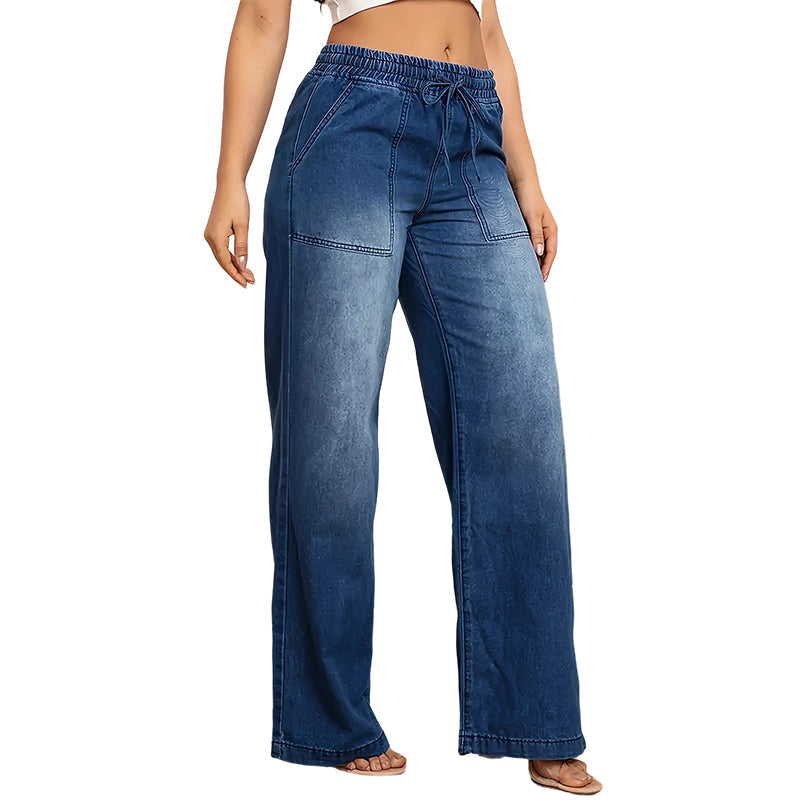 🥰👖Damesjeans met trekkoord in de taille en wijde pijpen