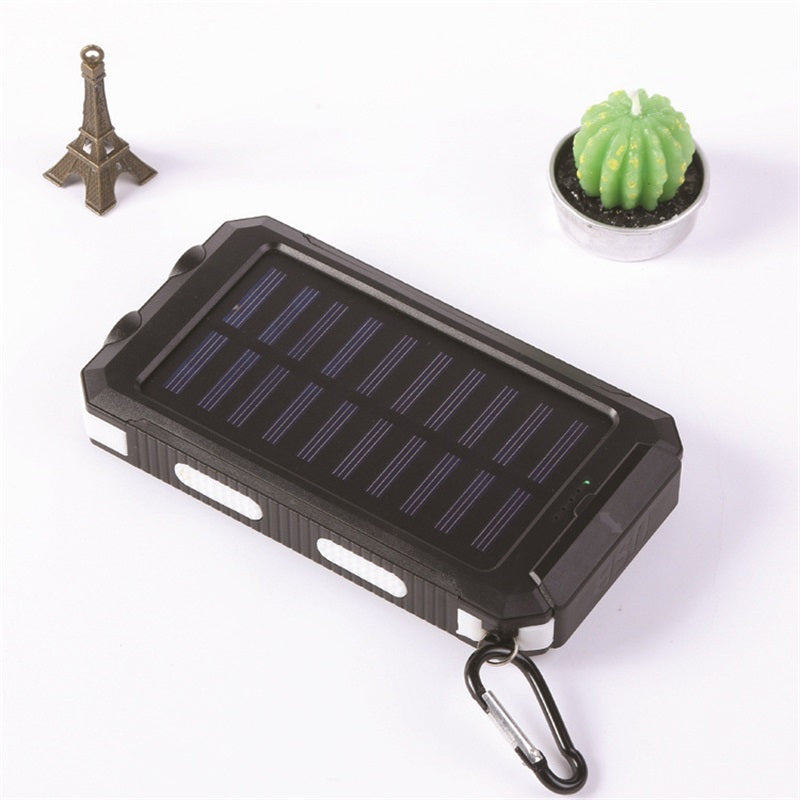 Draagbare powerbank op zonne-energie, oplader op zonne-energie met twee LED-zaklampen, powerbank voor op reis en kamperen