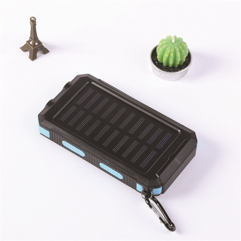 Draagbare powerbank op zonne-energie, oplader op zonne-energie met twee LED-zaklampen, powerbank voor op reis en kamperen