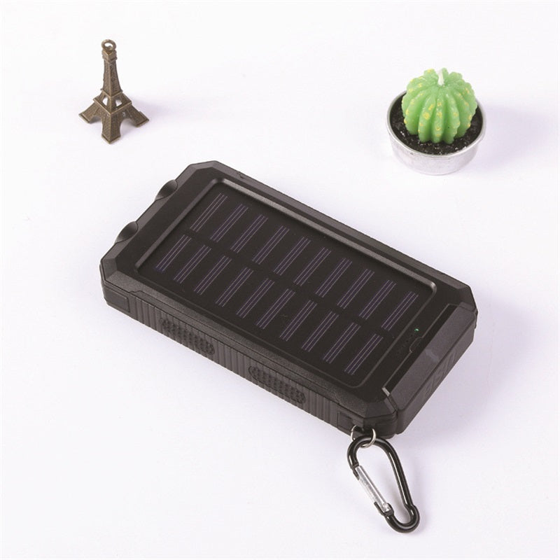 Draagbare powerbank op zonne-energie, oplader op zonne-energie met twee LED-zaklampen, powerbank voor op reis en kamperen