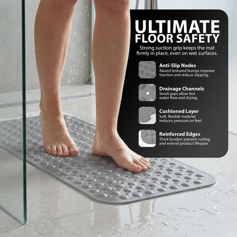 🛁 Antislip badmat 100×40 cm – Sterke zuignappen, zacht en veelzijdig – Veilige grip in de douche en de badkamer