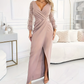 👗Elegante avondjurk met V-hals en lange mouwen