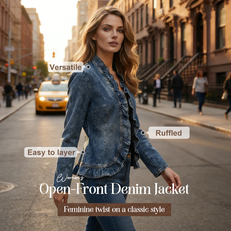 Dames spijkerjack met ruches – open voorkant