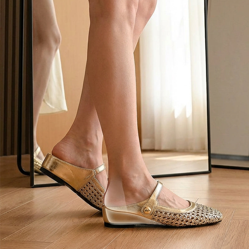 👡50% korting!☁️Dames muiltjes met vierkante neus en geweven bandjes
