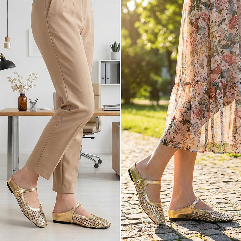 👡50% korting!☁️Dames muiltjes met vierkante neus en geweven bandjes