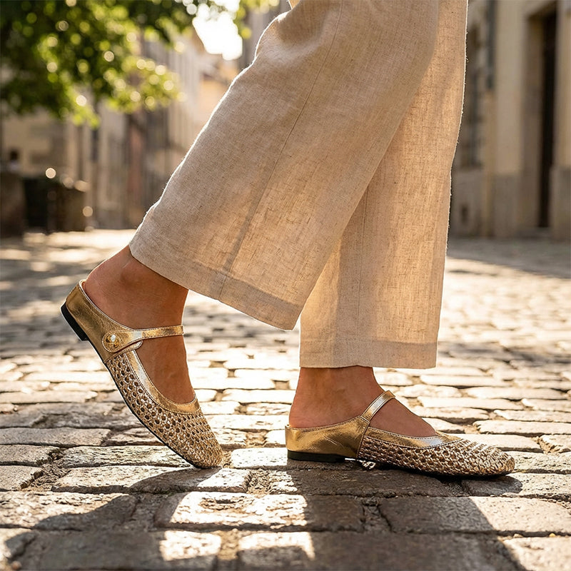 👡50% korting!☁️Dames muiltjes met vierkante neus en geweven bandjes