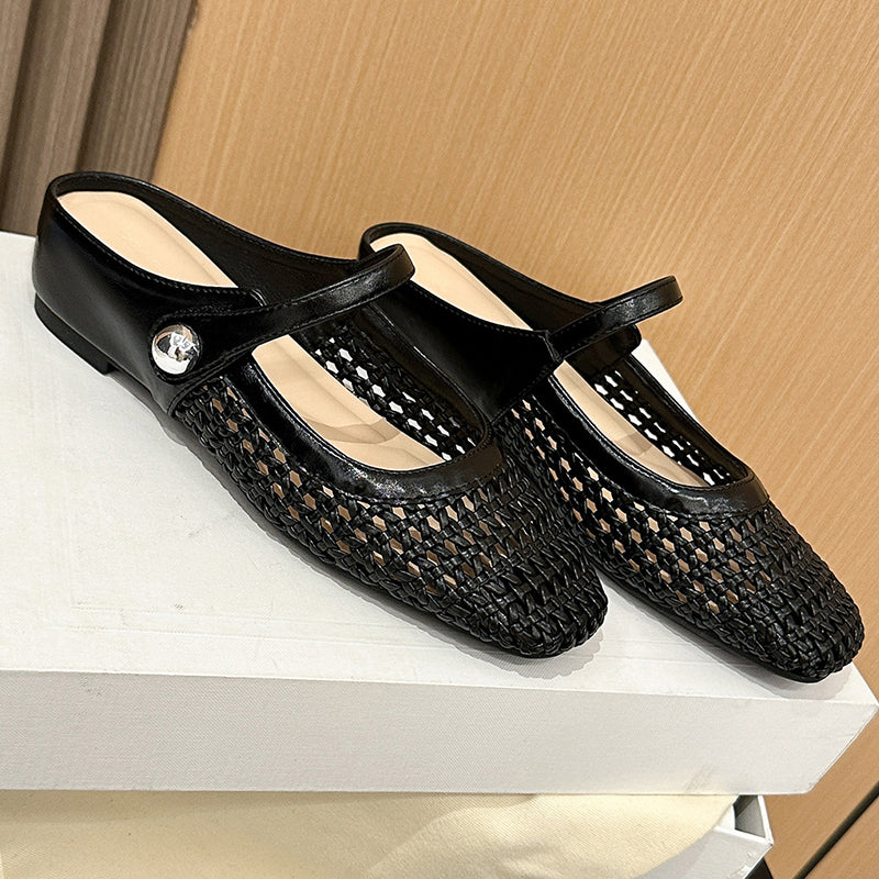 👡50% korting!☁️Dames muiltjes met vierkante neus en geweven bandjes