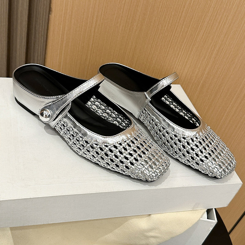 👡50% korting!☁️Dames muiltjes met vierkante neus en geweven bandjes