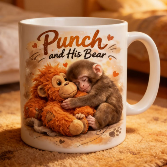 "Punch en zijn beer" schattige aap keramische mok