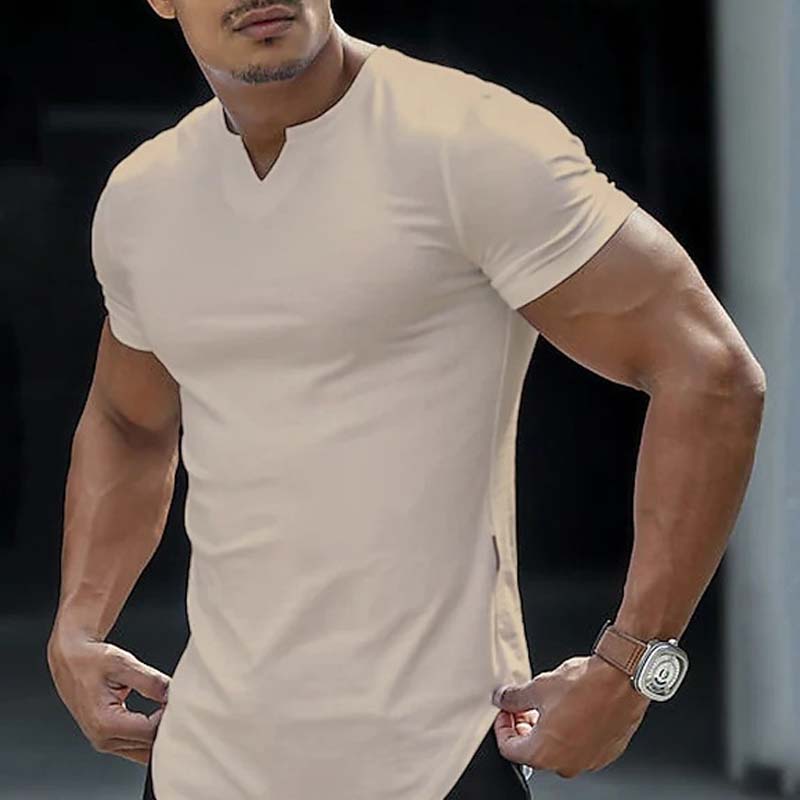 💎 50% KORTING NU! ⚡ Heren Casual Effen Sportief T-Shirt – Slim Fit, Ingekeepte V-Hals & Premium Stretch Stof 👕🔥
