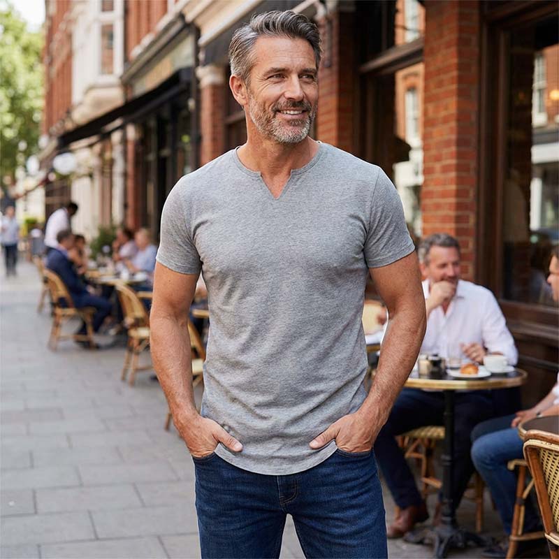 💎 50% KORTING NU! ⚡ Heren Casual Effen Sportief T-Shirt – Slim Fit, Ingekeepte V-Hals & Premium Stretch Stof 👕🔥