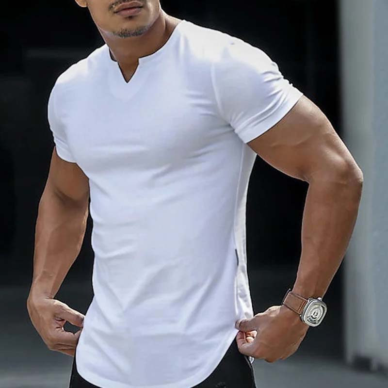 💎 50% KORTING NU! ⚡ Heren Casual Effen Sportief T-Shirt – Slim Fit, Ingekeepte V-Hals & Premium Stretch Stof 👕🔥