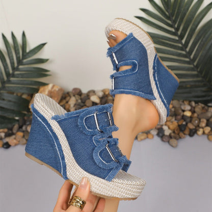 Dames Casual Denim Plateau Slippers