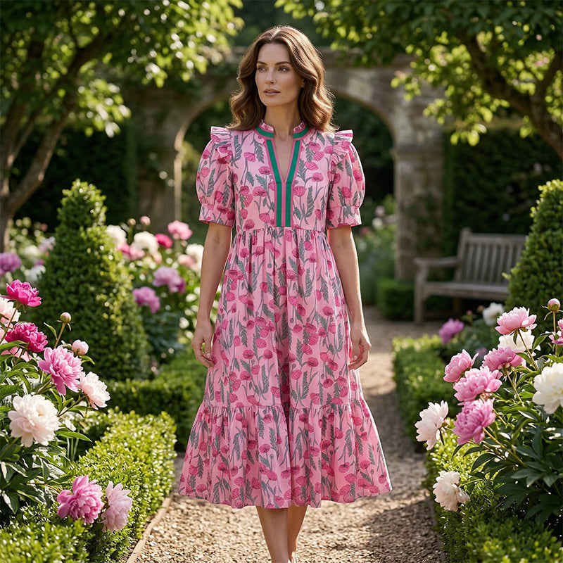 Dames Maxi-jurk met Bloemenprint en Pofmouwen