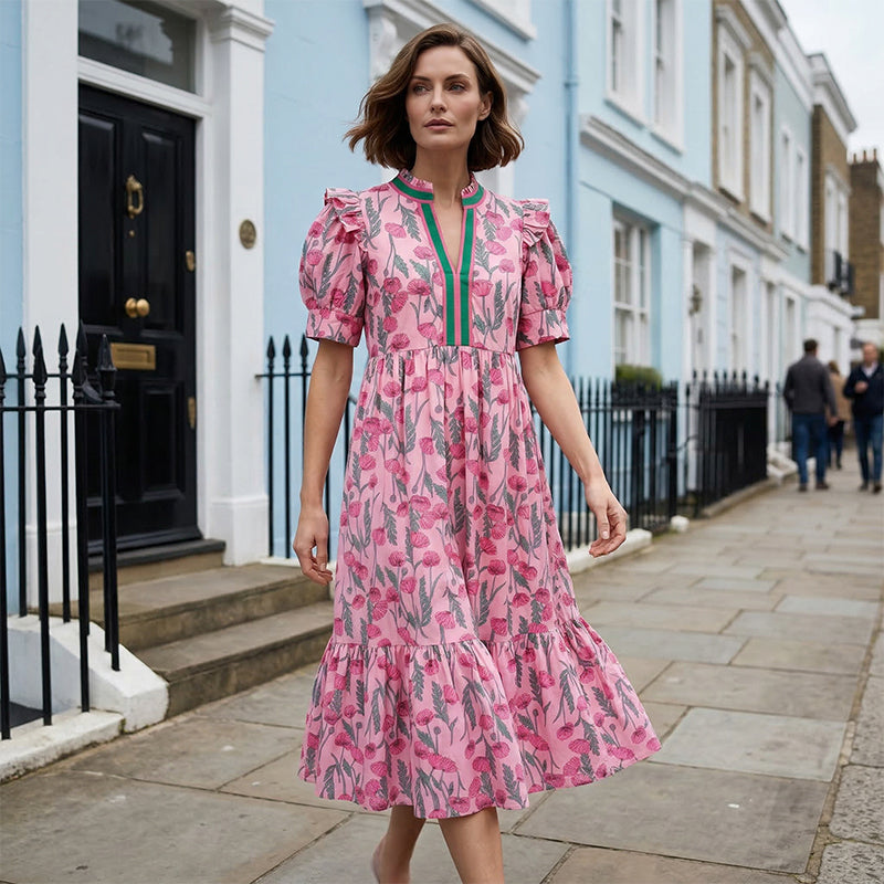 Dames Maxi-jurk met Bloemenprint en Pofmouwen