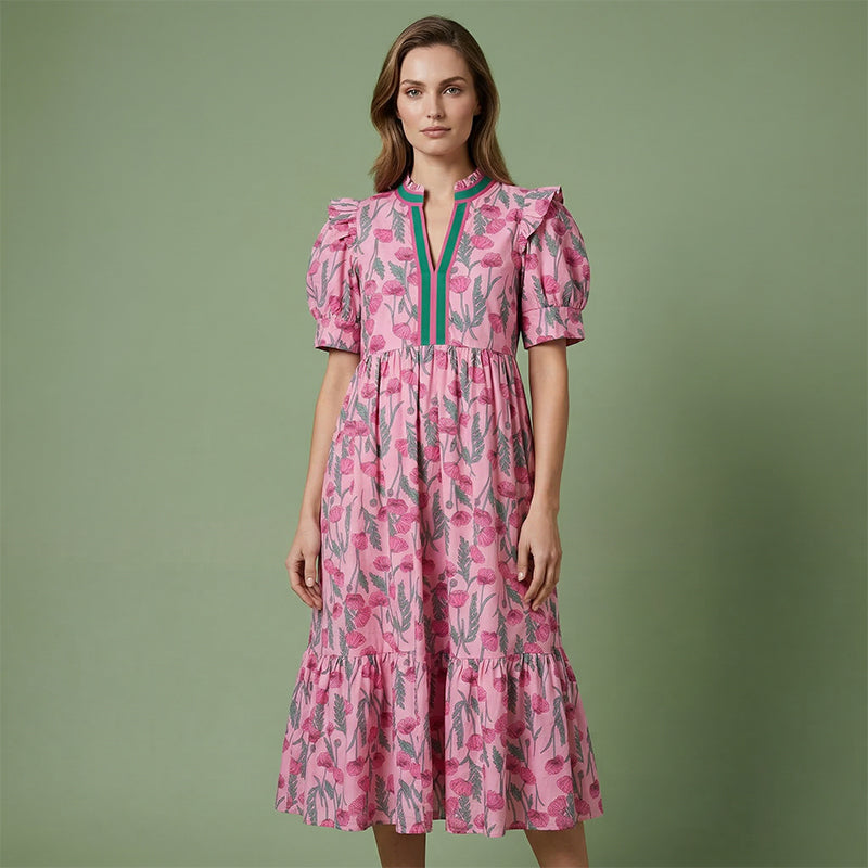 Dames Maxi-jurk met Bloemenprint en Pofmouwen