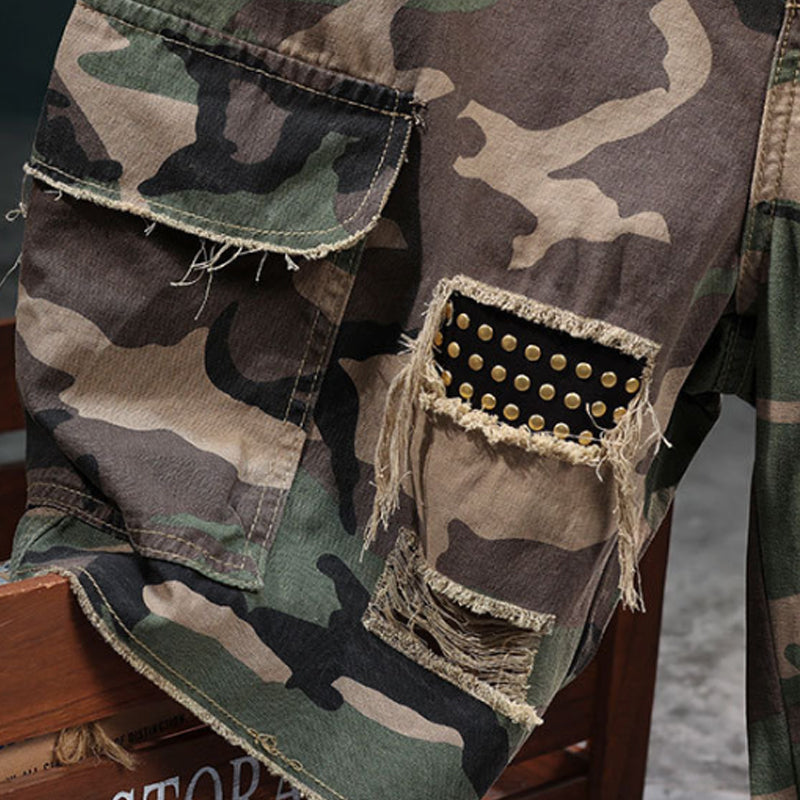 🩳 50% KORTING! 🔥 Camo-cargoshort met studs voor heren – slijtvast, veel zakken en een stoer camouflagepatroon – ideaal voor buitenactiviteiten en dagelijks gebruik 🌿