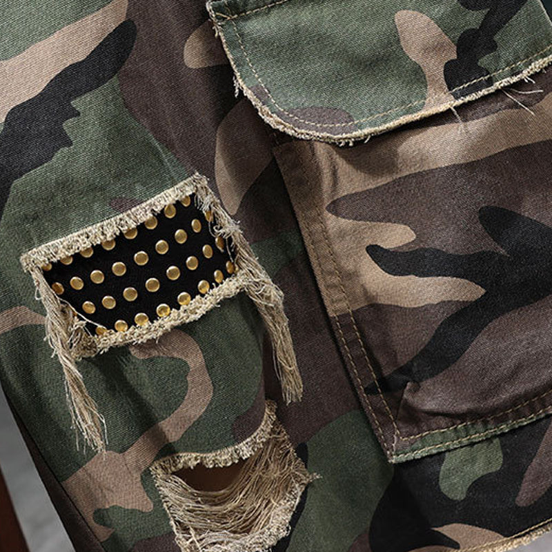 🩳 50% KORTING! 🔥 Camo-cargoshort met studs voor heren – slijtvast, veel zakken en een stoer camouflagepatroon – ideaal voor buitenactiviteiten en dagelijks gebruik 🌿