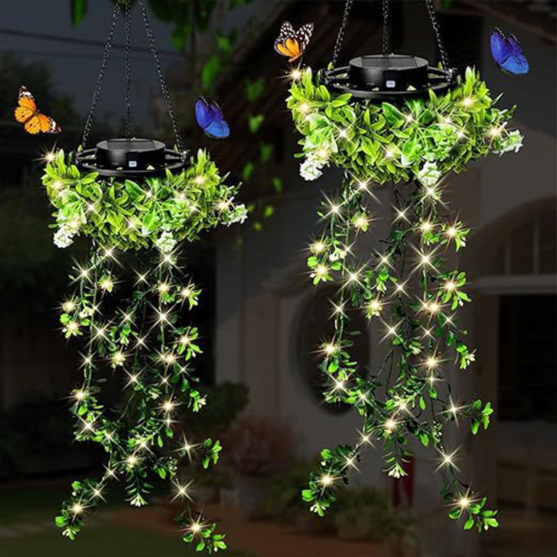 🍃Zonne-energie hangmandlamp met kunstgroen – waterdichte warmwitte LED🔥