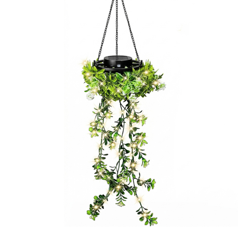 🍃Zonne-energie hangmandlamp met kunstgroen – waterdichte warmwitte LED🔥