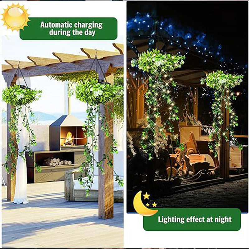 🍃Zonne-energie hangmandlamp met kunstgroen – waterdichte warmwitte LED🔥