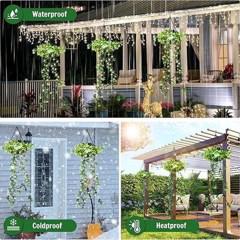 🍃Zonne-energie hangmandlamp met kunstgroen – waterdichte warmwitte LED🔥