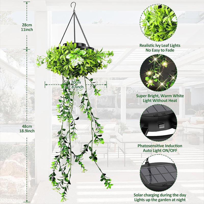 🍃Zonne-energie hangmandlamp met kunstgroen – waterdichte warmwitte LED🔥