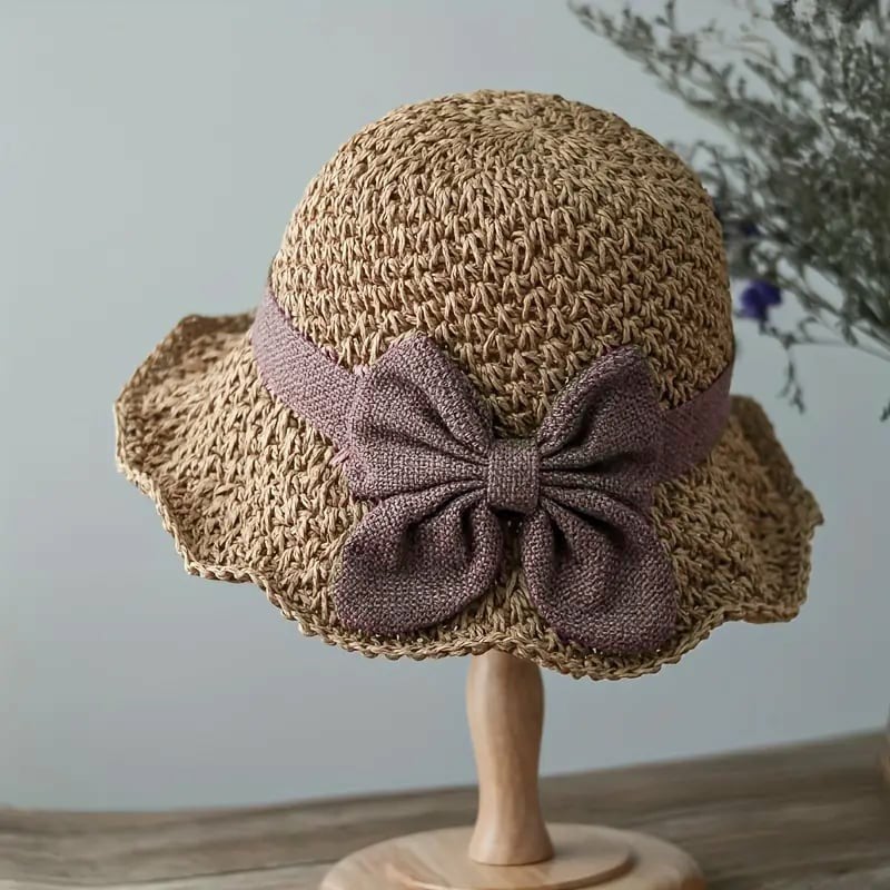 Opvouwbare Strohoed met Retro Strik – Ademende Zomerhoed voor Dames