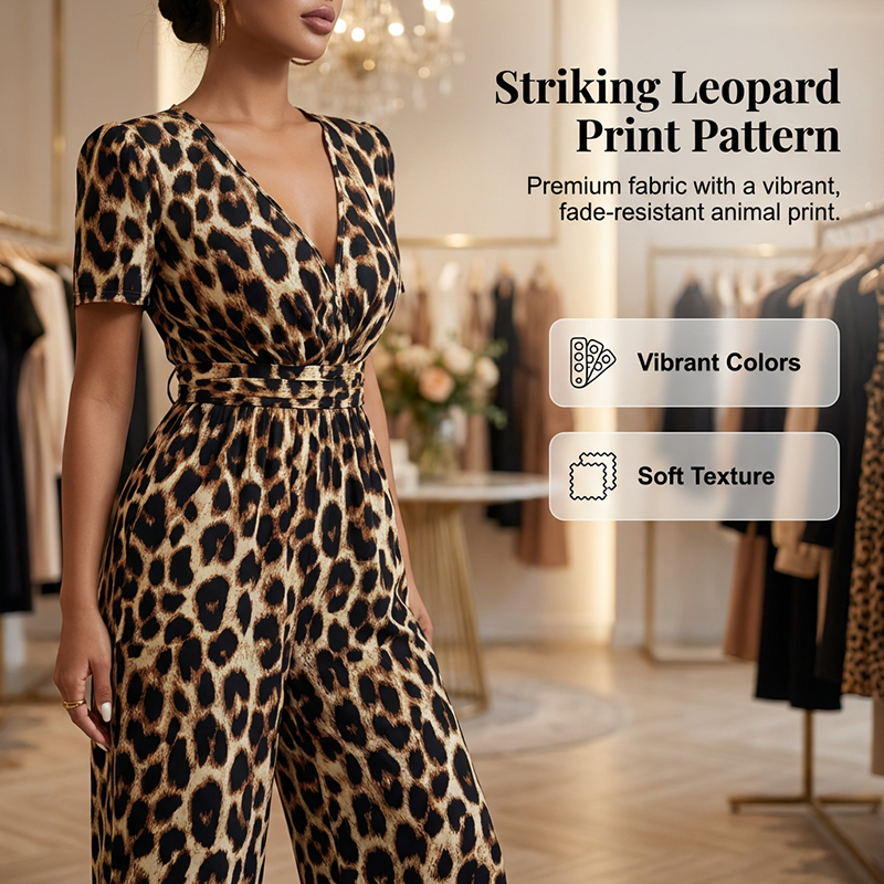 Jumpsuit met luipaardprint, V-hals en wijde pijpen