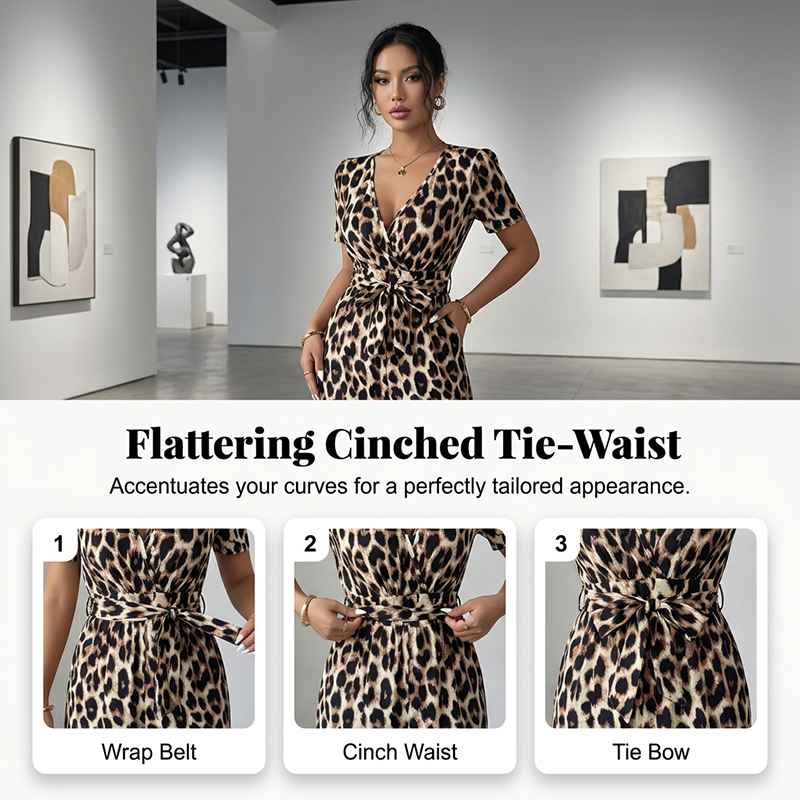 Jumpsuit met luipaardprint, V-hals en wijde pijpen