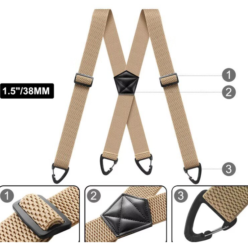 Antislip schouderbanden 👖 Brede elastische band + stevige haken, metalen verstelgesp, duurzaam polyester, geschikt voor zowel werkkleding als buitengebruik 🔧