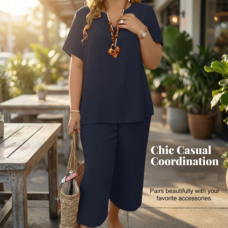 Dames casual set met top met korte mouwen en wijde broek
