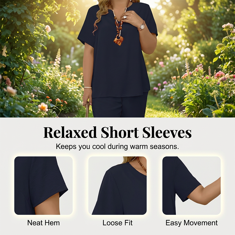 Dames casual set met top met korte mouwen en wijde broek