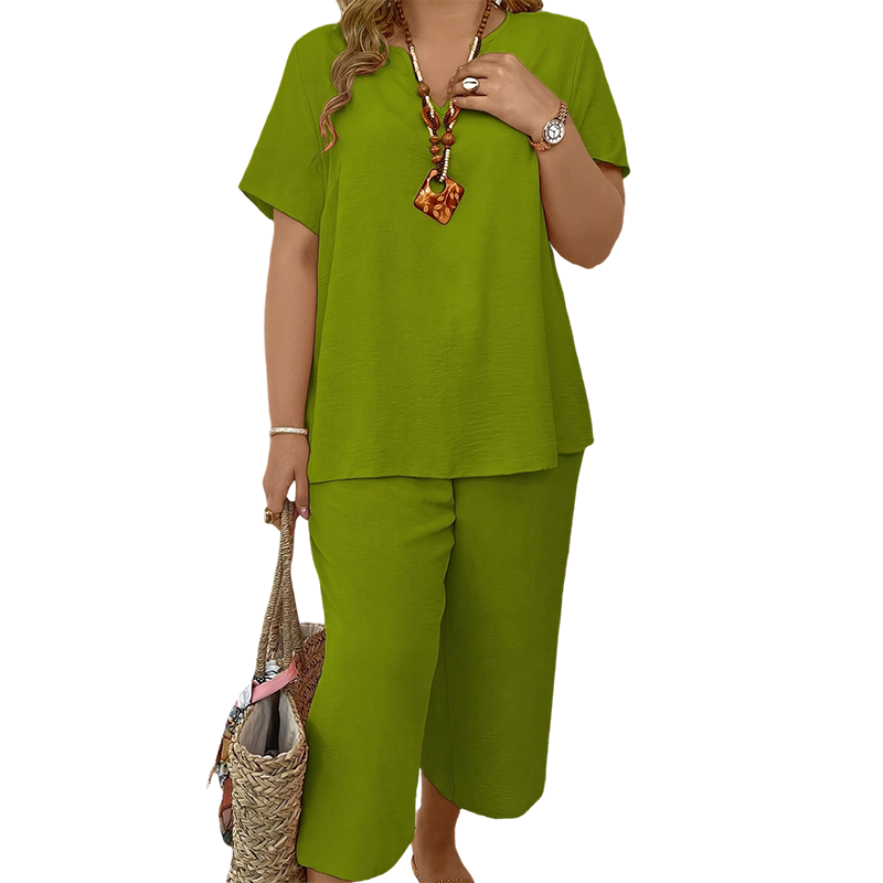Dames casual set met top met korte mouwen en wijde broek