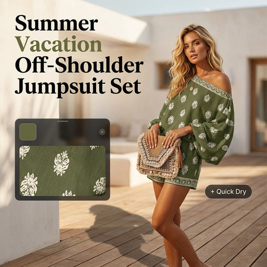 Bohemian jumpsuitset met schoudervrije pasvorm en print