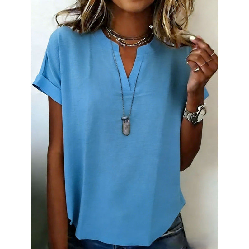 👚Casual damestop met V-hals en korte mouwen