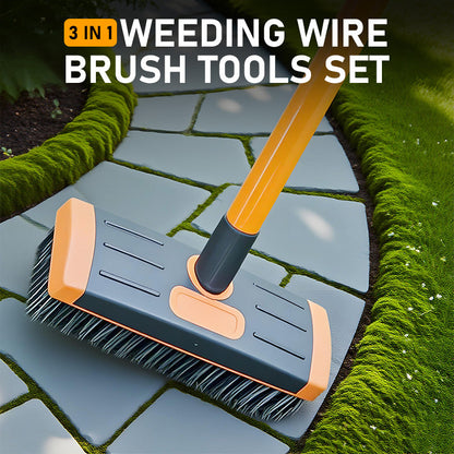 🌿 NU 50% KORTING! 🧹 3-in-1 onkruidborstelset – Duurzame stalen borstels, ergonomische handgreep & perfect voor terrassen, opritten en tuinpaden 🏡